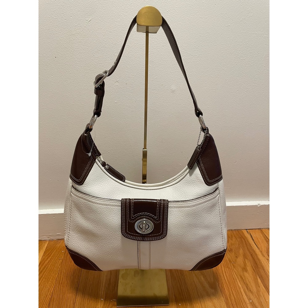 Coach Hamilton Shoulder Bag NWT Pebbled Leather White Brown F13956